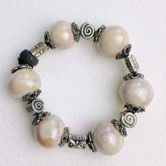 Vintage Statement Necklace - big glazed irregular beads with matching Bracelet - Picture 9 of 14